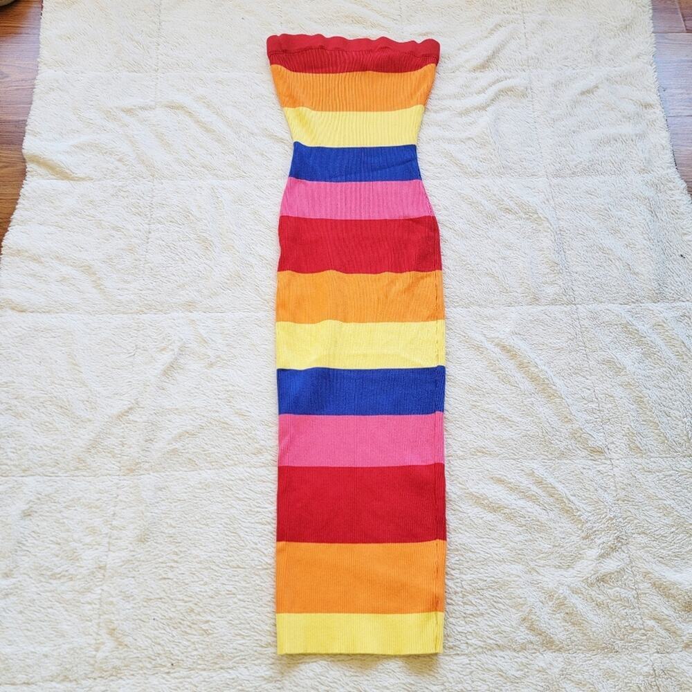 Akira Rainbow Striped Midi Ribbed Tube Dress - Picture 2 of 3